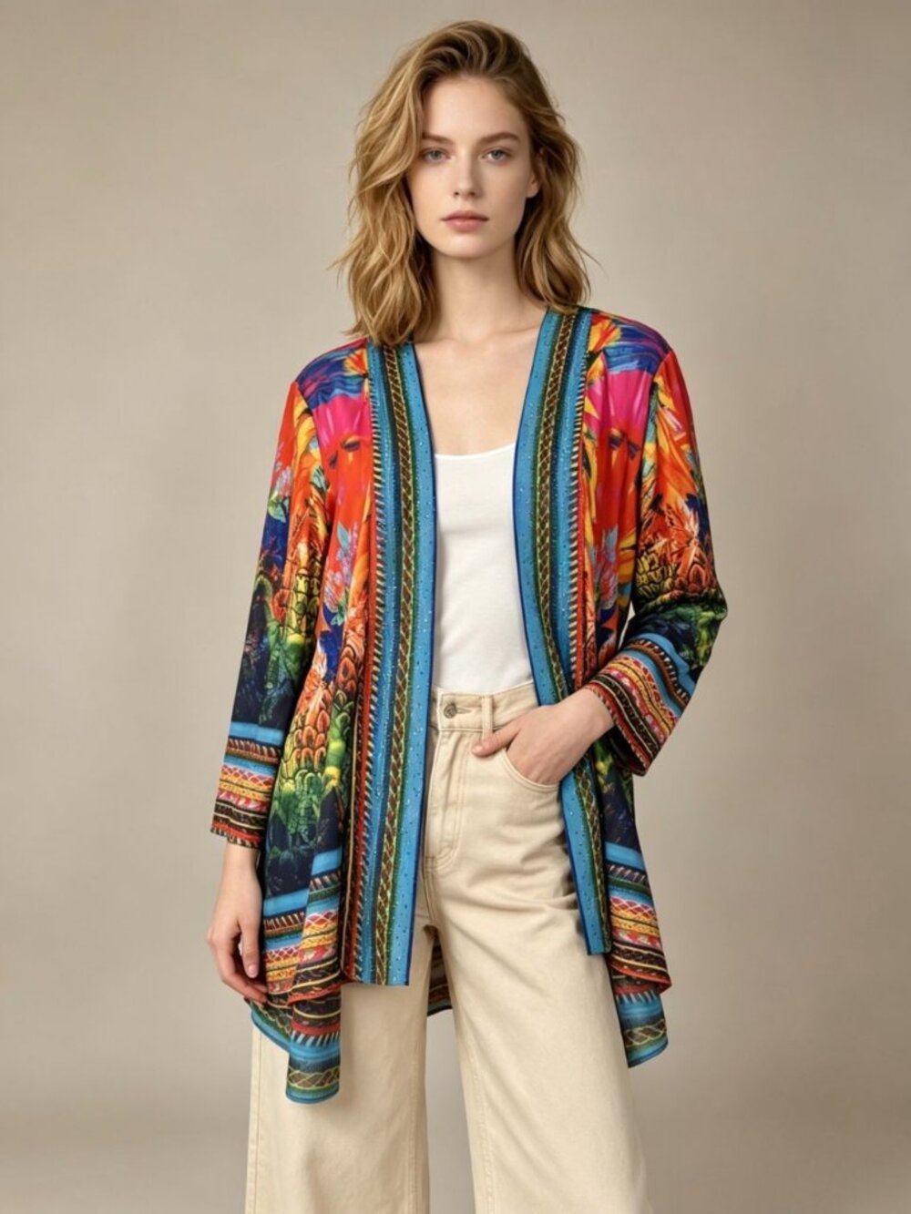 NWOT Ali Miles Floral Multicolor Rhinestone Women’s Open Front Cardigan Size PM - Picture 1 of 14